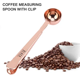 TOPINCN Cucharas de medir de Oro Rosa/Cuchara de café Manija Larga de Acero Inoxidable con Clip de Sellado de Bolsa para Mezcla de Leche en Polvo