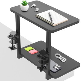 VIVO Clamp-on 16 inch Flexible 2-Tier Shelving Unit for Table Accessories, Gaming Devices, and More, 4 Configuration Options, Desktop Organizer, Black, DESK-SHELF2CS