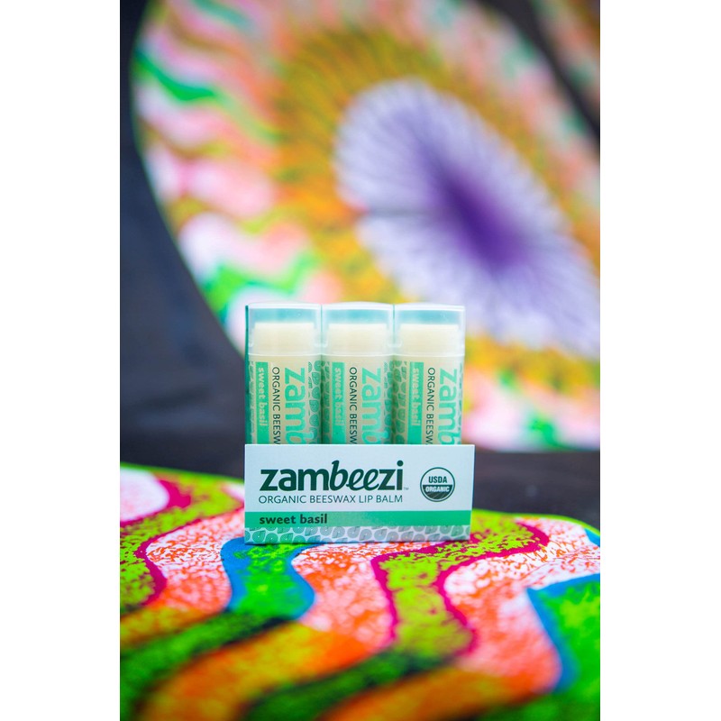 ZAMBEEZI Organic, Fair Trade Beeswax Lip Balm - Sweet Basil