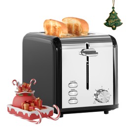 HealSmart 2-Slice Stainless Steel Toaster, 6 Browning Setting and 3 Function Toaster, Extra Wide Slot & Removable Crumb Tray, for Bread & Waffle, Black