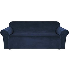 H.VERSAILTEX Stretch Velvet Sofa Covers for 3 Cushion Couch Covers Sofa Slipcovers Furniture Protector Soft with Non Slip Elastic Bottom, Crafted from Thick Comfy Rich Velour (Sofa 72"-90", Navy)
