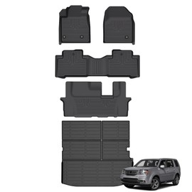 AZYT Floor Mats & Cargo Liner for Honda Pilot 2015-2009 All Weather Automotive TPE Liners Set Anti-Slip Waterproof Floor Liners Accessories (Car Mats+Trunk Mat) Black
