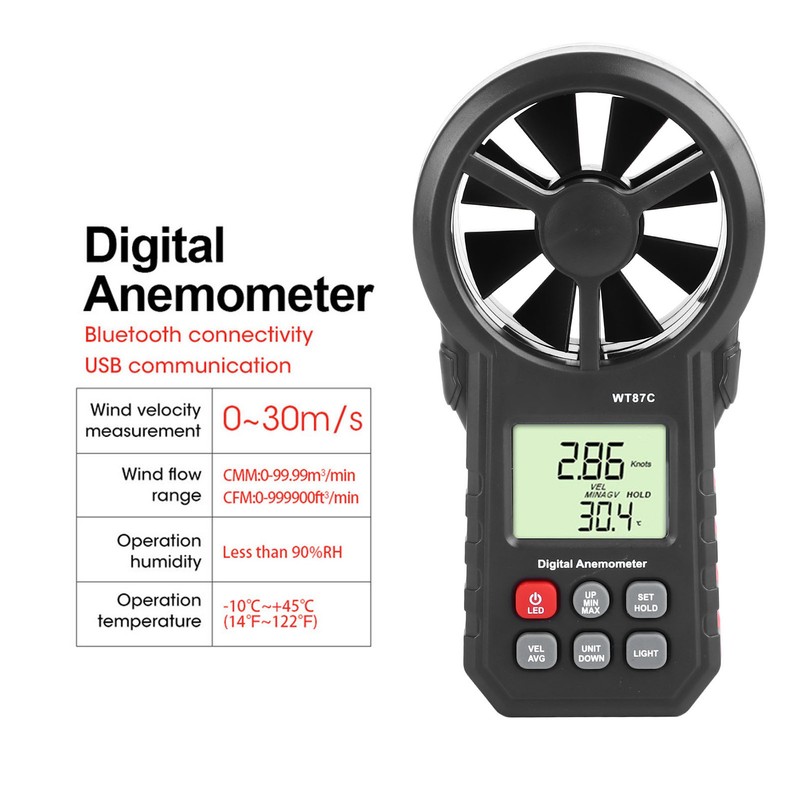 Digital Anemometer LCD Backlit Display Maximum Minimum Average Wind Speed