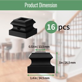 16 pcs Baluster Shoes,Metal Stair Flat Shoe, Aluminum Shoes for Balusters Easy to Install and Decorate, Balusters Flat Shoes for Staircase Balusters, Black (16)