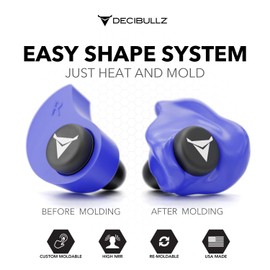 Decibullz - Custom Molded Earplugs, 31dB Highest NRR, Comfortable Hearing Protection for Shooting, Travel, Swimming, Work and Concerts (Blue)