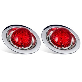Partsam 2Pcs Watermelon Lights Red LED Stop Turn Tail Marker Lights Prismatic Lens with Chrome Base Replacement for Peterbilt Freightliner Trucks Trailers RVs Motohomes