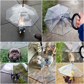NAMSAN Clear Umbrella for Dogs Small, Doggy Umbrella Leash for Rain Walking, Small Dog Umbrella with Metal Chain, Self-Assembly, Adjustable