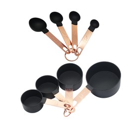 BdiliUSA Measuring Cup and Measuring Spoon Set, 8PCS Liquid Measuring Cup Set or Dry Measuring Cup Set, Measuring Spoon Set with Stainless Steel Handle, Nesting Kitchen Measuring Tool (black)