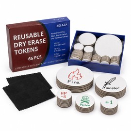 ZELAZA Dry Erase DND Tokens, 65 PCS RPG Set with 2 Erasers, 3 Sizes