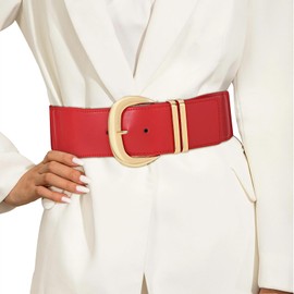 JASGOOD Women Wide Elastic Waist Belt for Dresses Fashion Ladies Stretchy Leather Waistband with Gold Buckle, Red, Fits Waist Size 29"-35"
