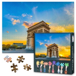 1000-Piece Puzzle - 50x70cm Paris France Sunset City Skyline, Arc de Triomphe and Champs Elysees Puzzles for Adults, Home Decor & Family Board Games Unique Gift