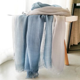 ANIDL Cotton Linen Fashion Scarf,Gradient Two-tone Four Season Scarf Shawl Beach Gauze,Long Lightweight Travel scarf 75"×35" (Light blue + light grey)