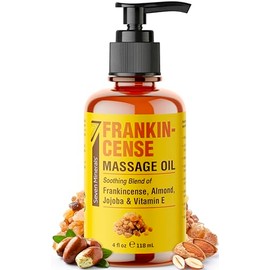 Seven Minerals Frankincense Massage Oil for Massage Therapy - 4oz - Ideal for Professional or at-Home Body Massage. Soothing Natural Blend of Almond, Jojoba & Vitamin E