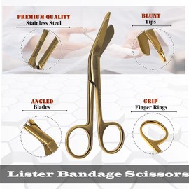 Nurse Bandage Scissors Set of 4 Pcs First Aid Kit Shears Stainless Steel Used by Vet Tech Nurses, RN, BSN, LPN, To Give as Medical Students Graduation Grad Gift (Full Gold - 3.5"+4.5"+5.5"+7.25")