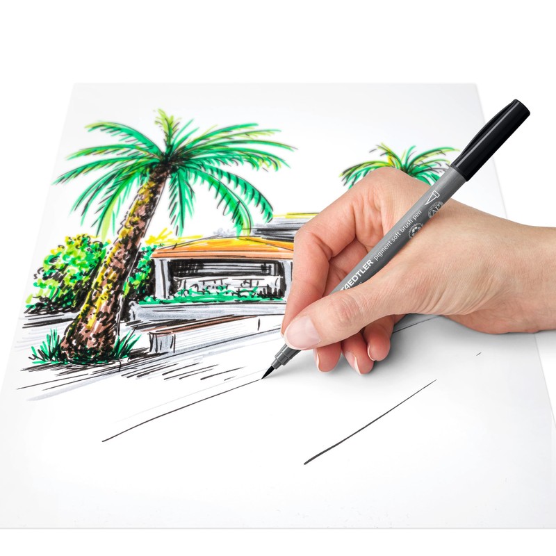 STAEDTLER Soft Brush Pen Pigment Arts, Intense Black, Soft Brush