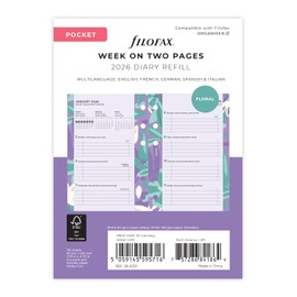 Filofax Pocket Illustrated Floral Week on 2 Pages 2026 diary Pack 26-6321