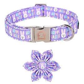 MR. CHUBBYFACE Easter Dog Collar Purple Rabbit Dog Collar with Flower Adjustable Dog Collar Bowtie for Small Medium Large Dogs