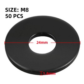 M8 Stainless Flat Washers, 24mm Outer Diameter, 304 Stainless Steel Metal Washers for Screws and Bolts, Black Finish, 50 PCS