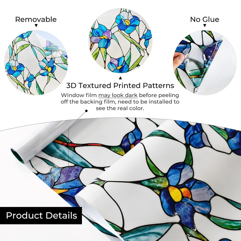 3D Stained Glass Window Film, Decorative Window Privacy Film for