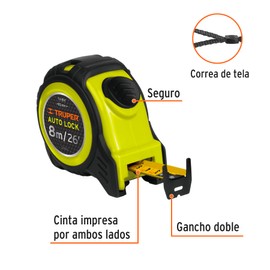 Truper FA-8M, Flexómetro Auto-Lock contra impactos 8 m cinta 25 mm