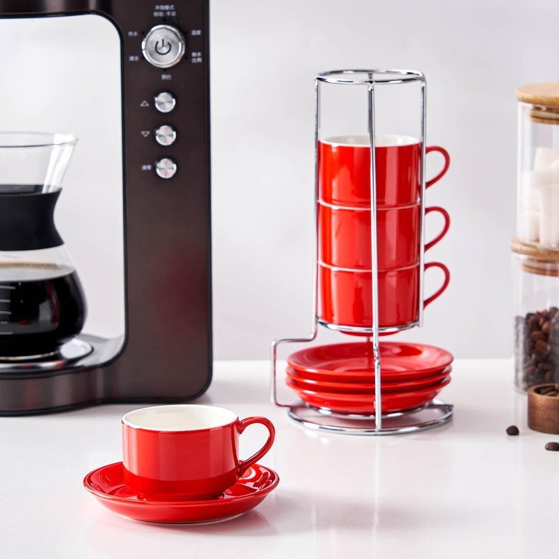 CHILDIKE 2.5oz Espresso Cups Set of 4, Small Stackable Coffee