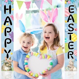 Easter Bunny Porch Banner, Carrot & Egg Front Door Decoration, Spring Welcome Flag for Outdoor Home Decor