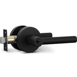 Berlin Modisch Entry Lever Door Handle Lock and Key Sleek Round Locking Lever Set [for Front Door or Office] Reversible for Right & Left Sided Doors Heavy Duty – Iron Black Finish