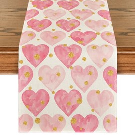 Artoid Mode Camino de mesa dorado Pink Love para el día de San Valentín, aniversario de temporada, decoración de mesa de comedor para interiores y fiestas en casa, 13 x 72 pulgadas