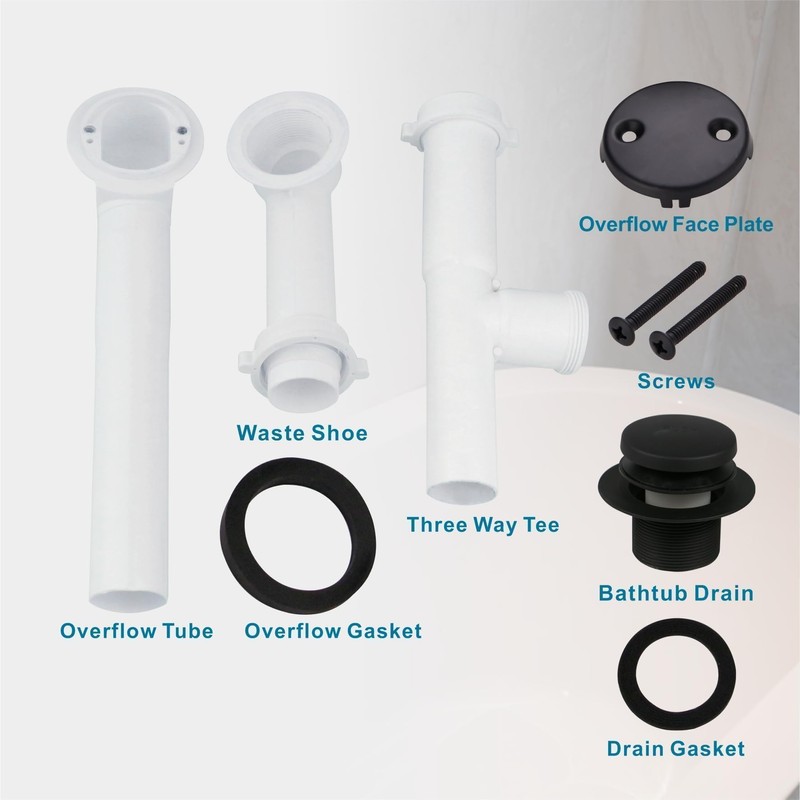 Black Tubular Tub Drain Kit with Welsan Tip-Toe Bathtub Drain
