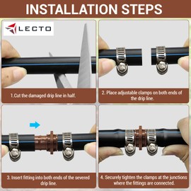LECTO Universal 5/8", 1/2", .700" Drip Line Repair & Extension Kit – 3 Pack Plastic Couplers with 6 Stainless Steel Hose Clamps