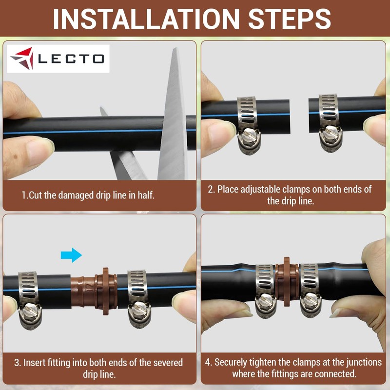 LECTO Universal 5/8", 1/2", .700" Drip Line Repair & Extension