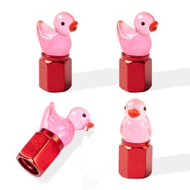 Rislobx 4 Pack Duck Tire Stem Caps, Glow in The Dark Tire Valve Caps, Cool Funny Tire Air Valve Cap, Universal Replacement Tire Cap Covers for Cars Bikes Motorcycles Trucks (Red)