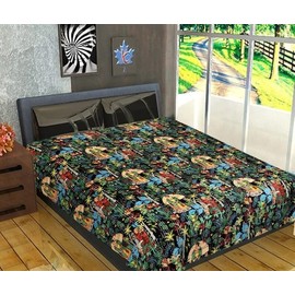 INDACORIFIE Kantha Bedcover Hippie Blanket Boho Black Women Print Stitched Coverlets Decorative Handmade Gudri Large Bedcover Decorative Room Gudri Twin (90X108_King) (60X90_Twin)