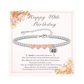 RANKEEF 40th Birthday Gifts For Women Silver Bracelet For Women 40th Gifts 4mm Bead Adjustable Sterling Silver Bracelet 40th Birthday Gifts
