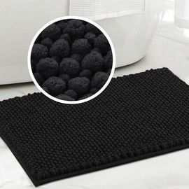 Turquoize Bathroom Rugs Non-Slip Chenille Bath Mat for Bathroom 20 x 32 Inches Extra Soft and Absorbent Shaggy Bathroom Rugs, Machine Washable Perfect for Bathtub and Shower Floor, 32" X 20", Black