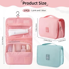 Ktxaby 2Pcs Portable Travel Toiletry Bag Hanging Wash Bags Multifunctional Makeup Cosmetic Bag for Camping Travel(Pink and Blue)