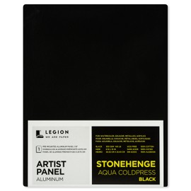Legion Artist Panel, 1/8" Composite Brushed Aluminum with Stonehenge Aqua Coldpress Black, 100% Cotton, 140lb Paper, 5 x 7 inches for Wet Media