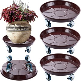 Planterhoma 3 Packs 13 inches Metal Plant Caddy with Wheels Large Rolling Plant Stand Heavy-Duty Iron Plant Dolly Casters for Indoor Outdoor Flower Pot Mover Roller Coasters, Dark Coffee