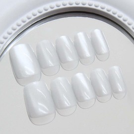 Enppode Short Press on Nails Square Fake Nails Glossy Stick on Nails Full Cover Nails for Women 24 PCS/Set (White, Short)