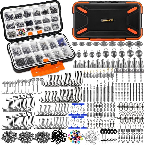 PLUSINNO 264/397pcs Fishing Accessories Kit, Organized Fishing Tackle Box with