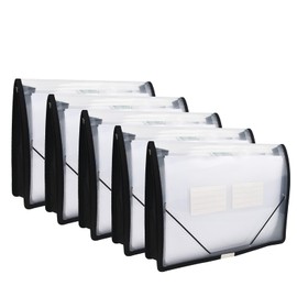 5 Pack Expanding File Folder Document Organizer with Flap and Cord Closure, Waterproof Transparent Document Pocket, 7cm Expansion, Letter A4 Organization