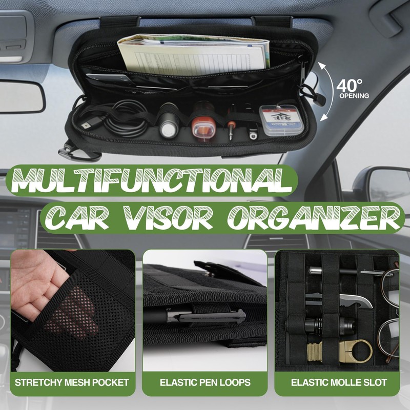 Car Sun Visor Organizer, Tactical Molle Panel Visor Storage Organizer