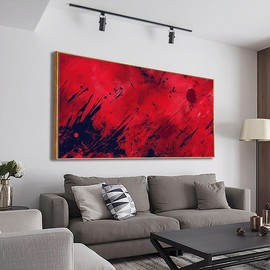 Canvas Wall Art Decor Red Black Abstract Painting Large Framed Wall Art Large Artwork for Walls Red Black Splash Oil Painting Suitable for Bedroom Office Wall Decor 24" X 48"