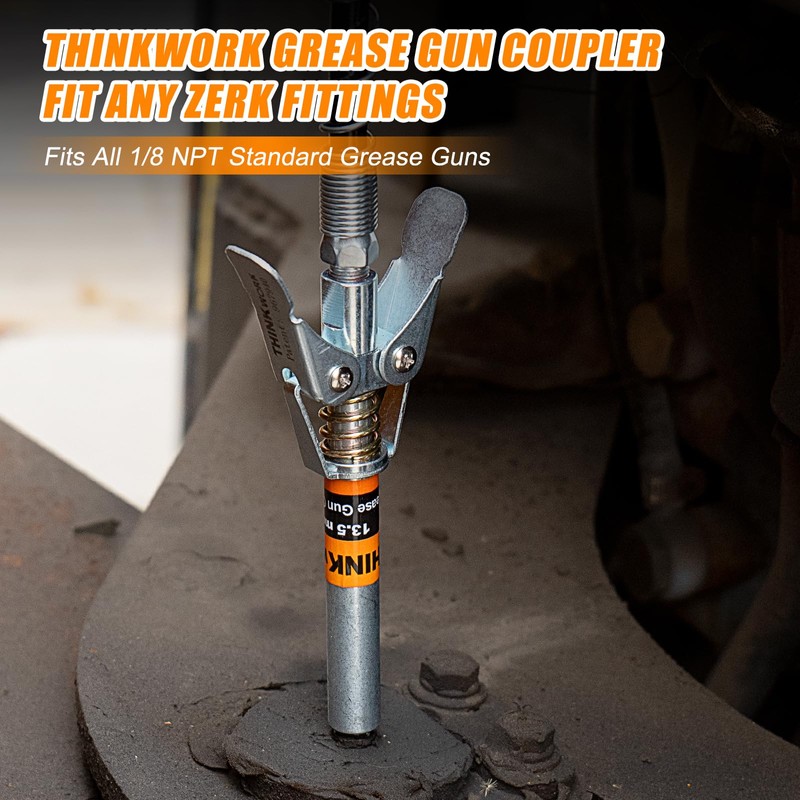 THINKWORK Grease Gun Coupler, Double Handle Extra Reach Upgrade, Strong