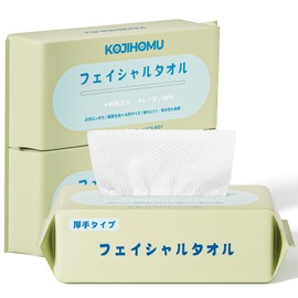 KOJIHOMU Cleansing Towel, Disposable Towel, Face Washing Towel, Extra Thick, Facial Towel, Instant Moisture Absorption, For Sensitive Skin, Wet & Dry Use, Makeup Remover, Face Wipes, Hand Towels, No
