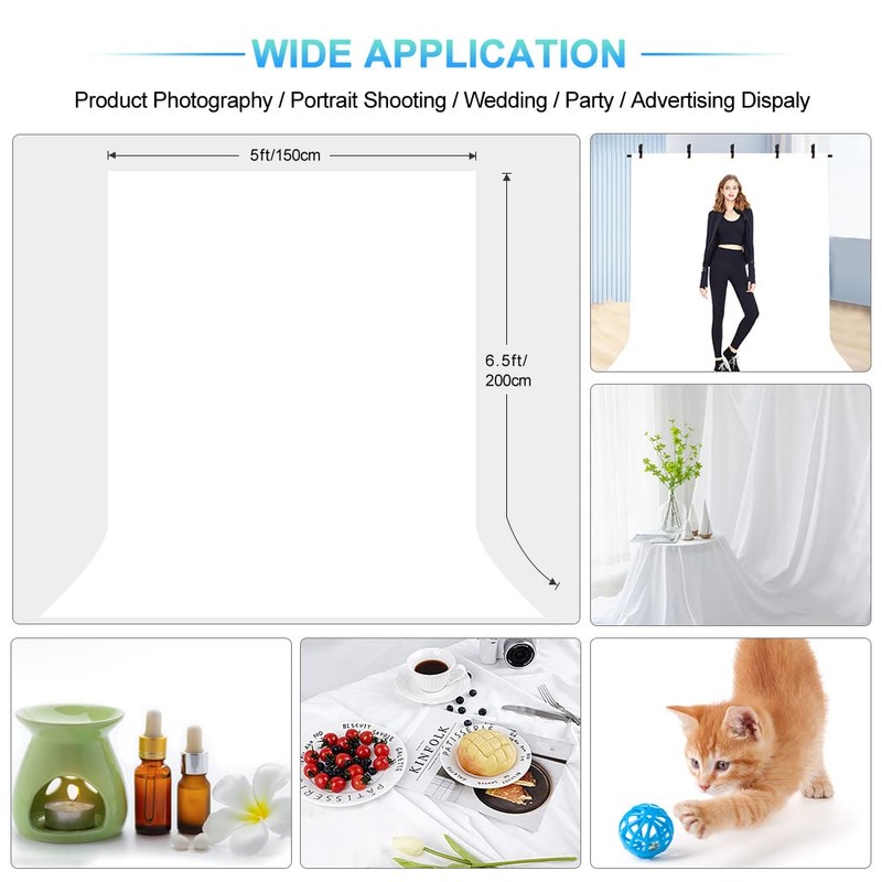 White Backdrop with Stand for Photoshoot, 5X6.5ft White Photo Backdrop