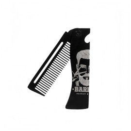 Metal Hair & Beard & Mustache Comb, Multifunctional Folding EDC Pocket Comb With Bottle Opener - Anti-Static for Travel and Everyday Grooming Styling for Men - Black
