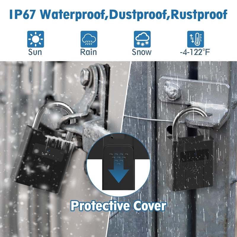 Fingerprint Padlock,Heavy Duty Smart Padlock with Key, Waterproof Bluetooth App