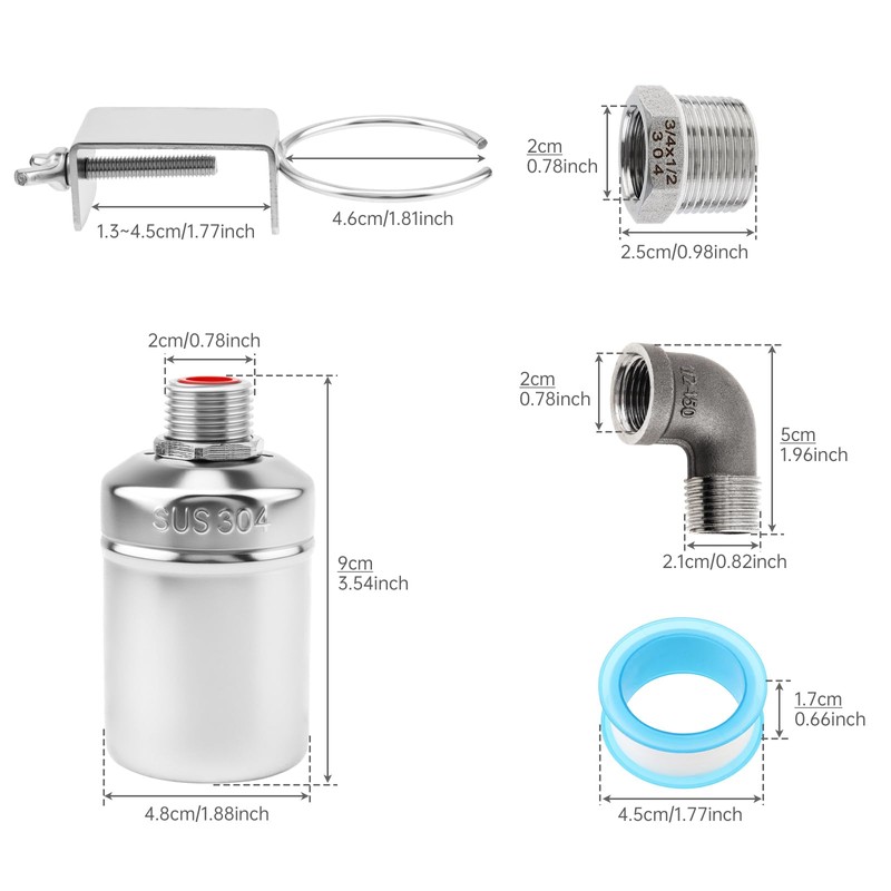 2Pack Water Float Valve 1/2" to 3/4'' 1'' Automatic Water