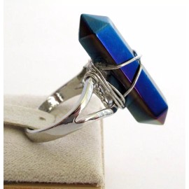 Inc Designs Jewelry Blue Titanium Crystal Adjustable Healing Gemstone Silver Wire Wrapped Ring